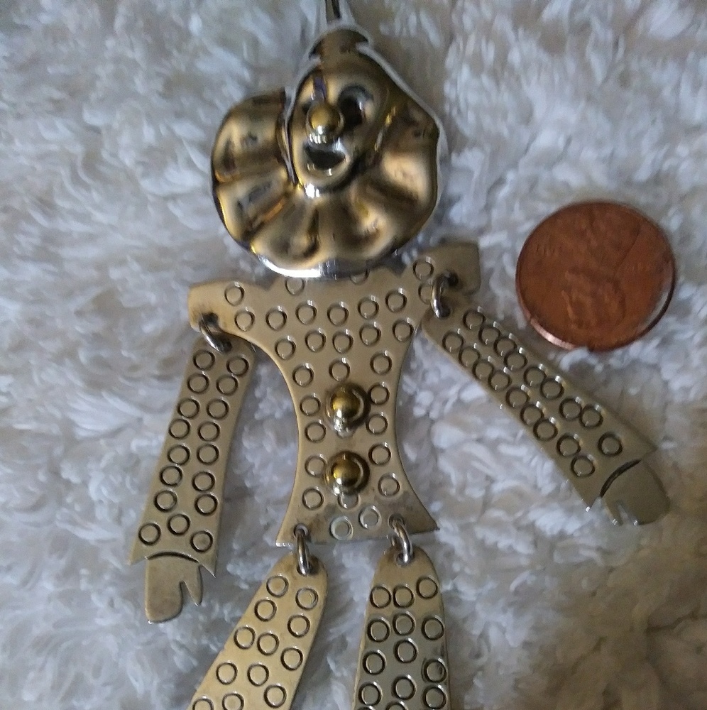 Solid Sterling Silver Dancing Clown Brooch - image 1